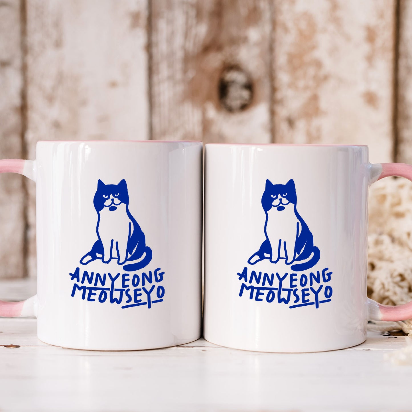 Annyeongmeowseyo Ceramic 11OZ White Pink Mug