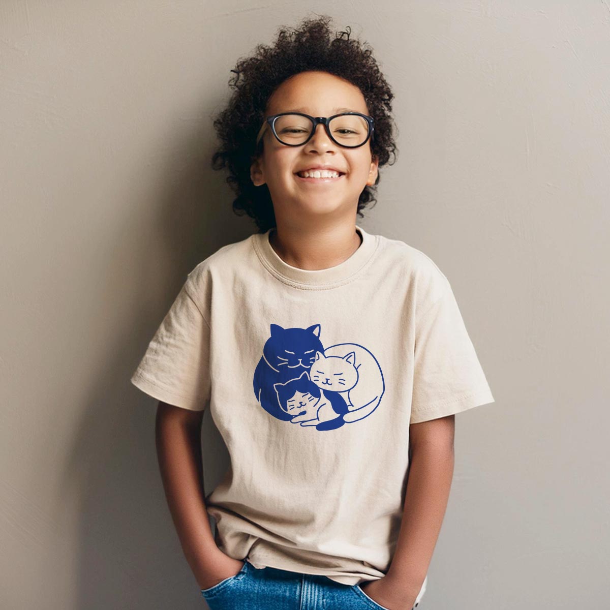 Cat Family Cuddling Together Youth T-Shirt