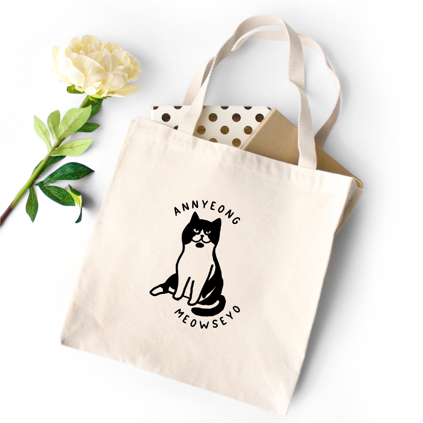 Annyeongmeowseyo Tote Bag - Subtly Asian Shop | Korean Merch Kdrama Gifts Asian Themed Gift Shops USA