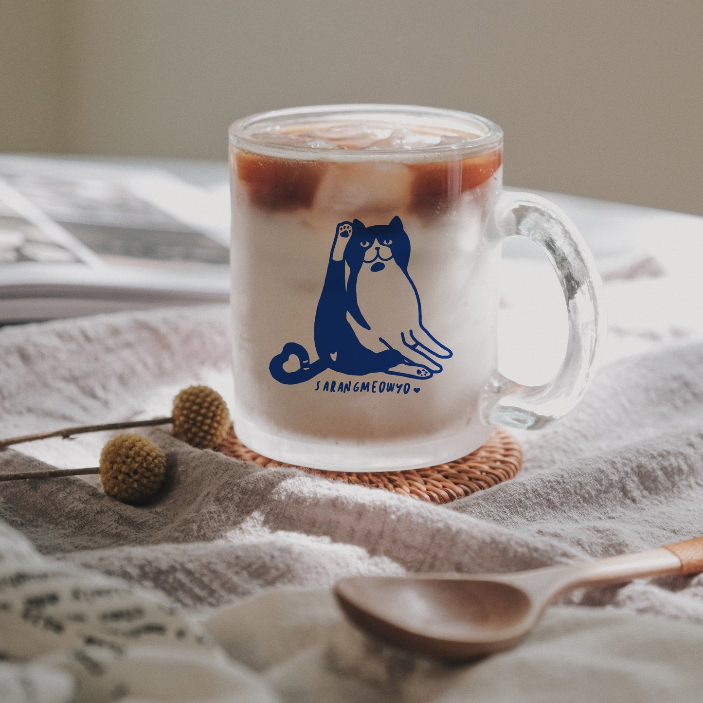 Sarangmeowyo Glass Mug - Subtly Asian Shop | Korean Merch Kdrama Gifts Asian Themed Gift Shops USA