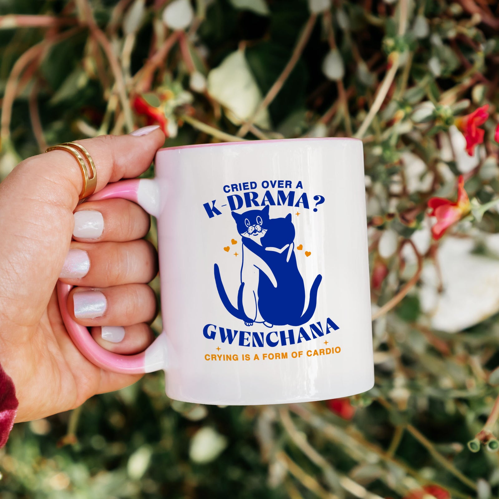 Gwenchana Kdrama Ceramic 11OZ White Pink Mug