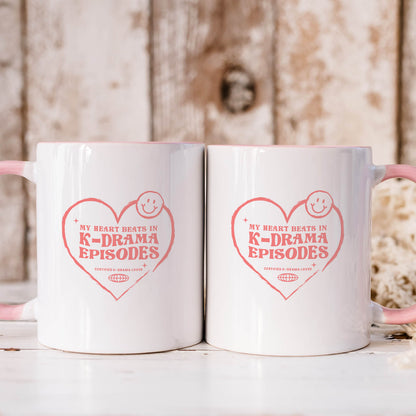 My Heart Beats In Kdrama Episodes Ceramic 11OZ White Pink Mug
