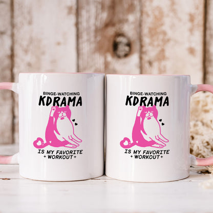 Kdrama Workout Ceramic 11OZ White Pink Mug