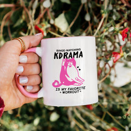 Kdrama Workout Ceramic 11OZ White Pink Mug
