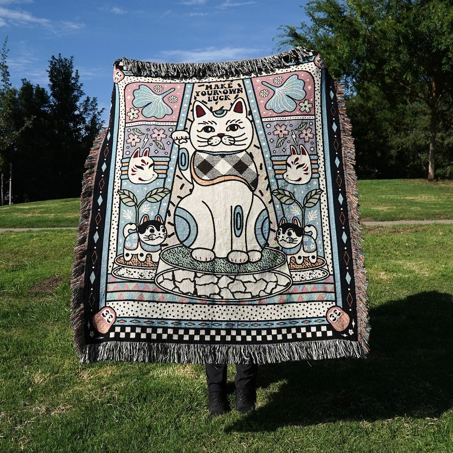 Fortune Cat Woven Blanket