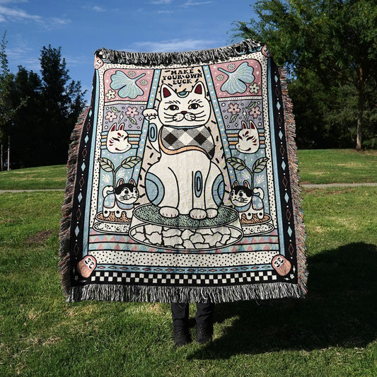 Fortune Cat Woven Blanket