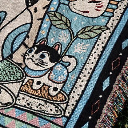 Fortune Cat Woven Blanket