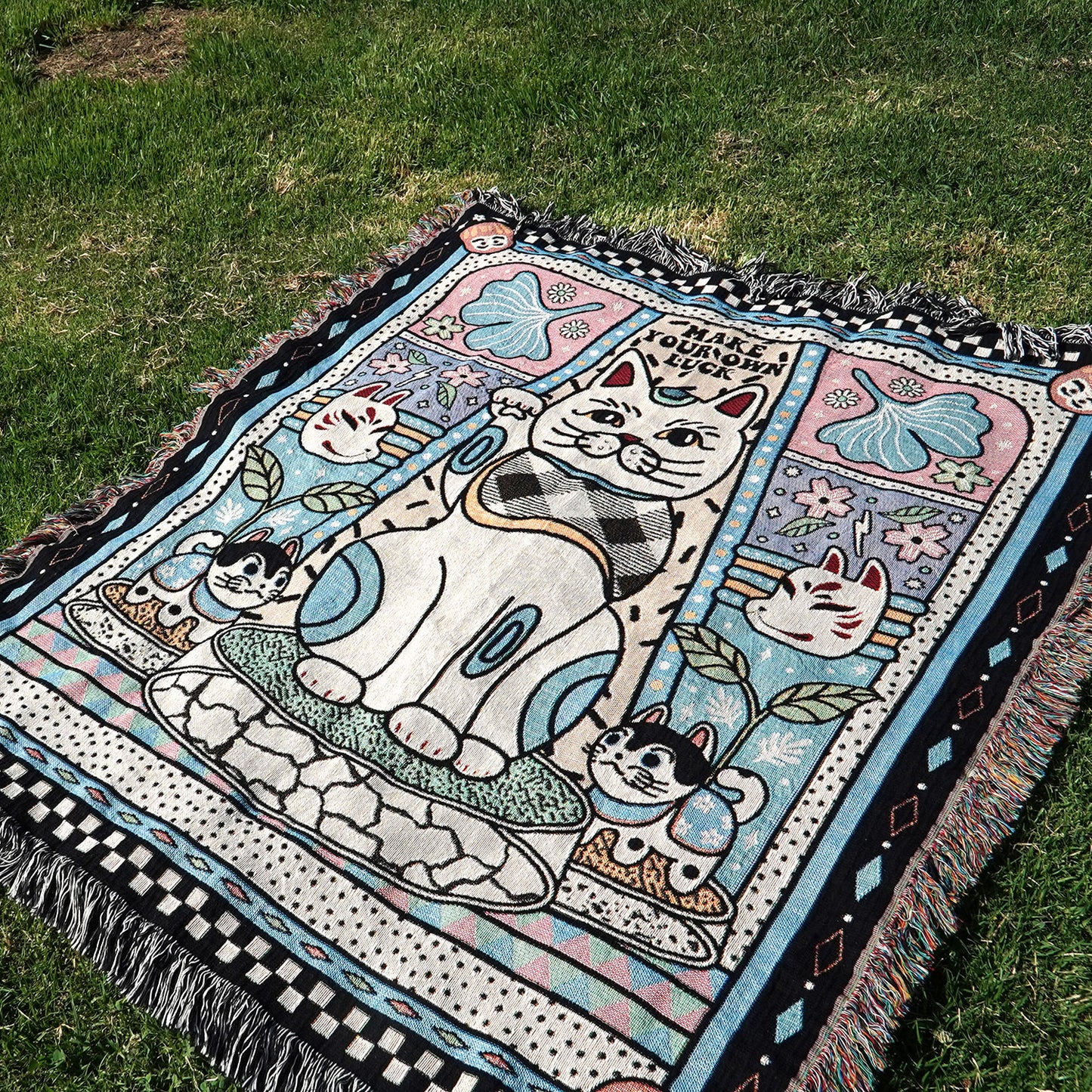 Fortune Cat Woven Blanket