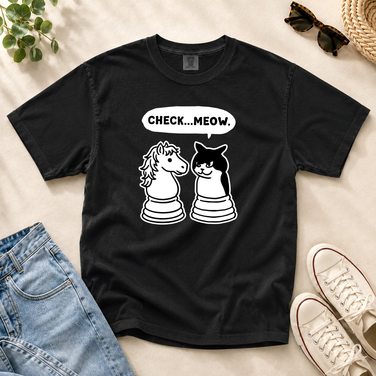 Check-Meow Cat vs Horse T-shirt