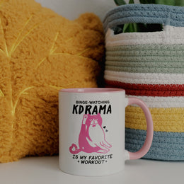 Kdrama Workout Ceramic 11OZ White Pink Mug