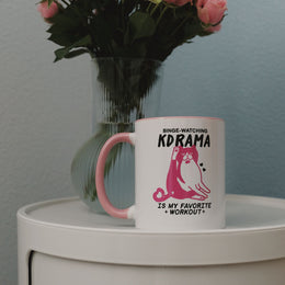 Kdrama Workout Ceramic 11OZ White Pink Mug