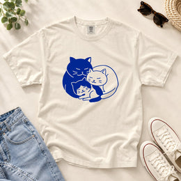 Cat Family Cuddling Together T-shirt