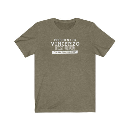 President of Vincenzo Fan Club Kdrama T-shirt - Heather Olive / S - Subtly Asian Shop | Korean Merch Kdrama Gifts Asian Themed Gift Shops USA