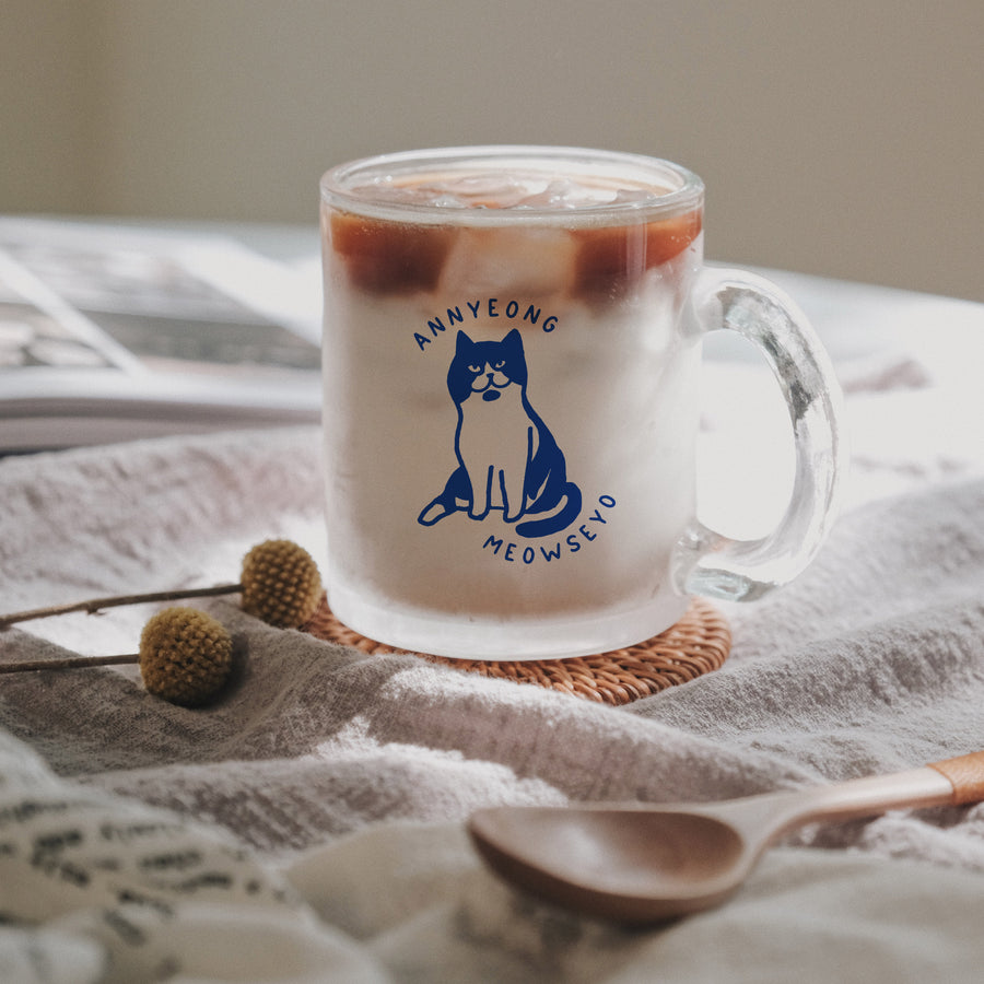 Annyeongmeowseyo Glass Mug - Subtly Asian Shop | Korean Merch Kdrama Gifts Asian Themed Gift Shops USA