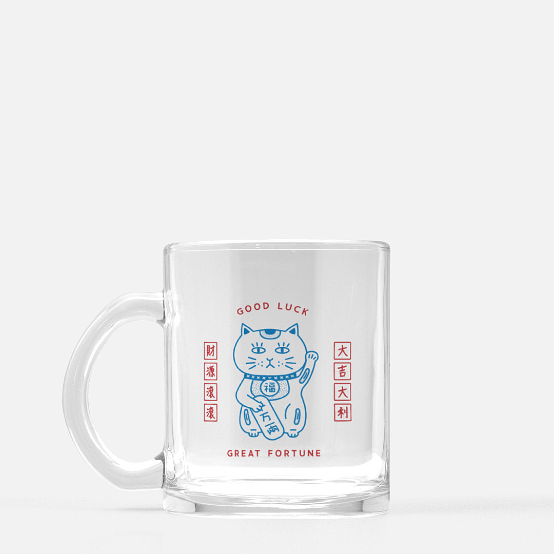 Fortune Cat Maneki Neko Glass Mug - Subtly Asian Shop | Korean Merch Kdrama Gifts Asian Themed Gift Shops USA