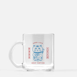 Fortune Cat Maneki Neko Glass Mug - Subtly Asian Shop | Korean Merch Kdrama Gifts Asian Themed Gift Shops USA