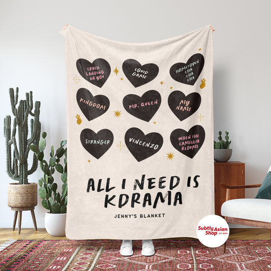 Personalized Kdrama Blanket - 50" × 60" - Subtly Asian Shop | Korean Merch Kdrama Gifts Asian Themed Gift Shops USA