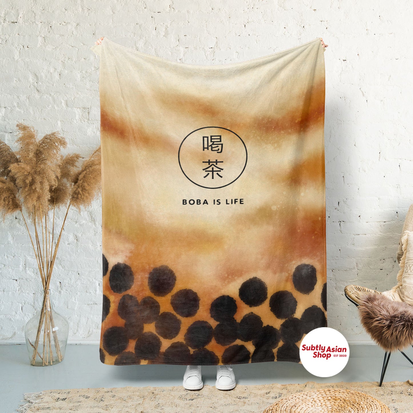 Boba Milk Tea Blanket - 50" × 60" - Subtly Asian Shop | Korean Merch Kdrama Gifts Asian Themed Gift Shops USA